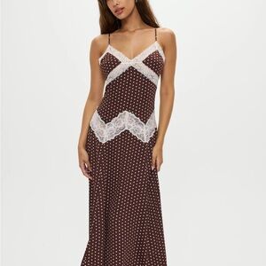 Frankie's Bikinis Brown Polka Dot Lace Slip